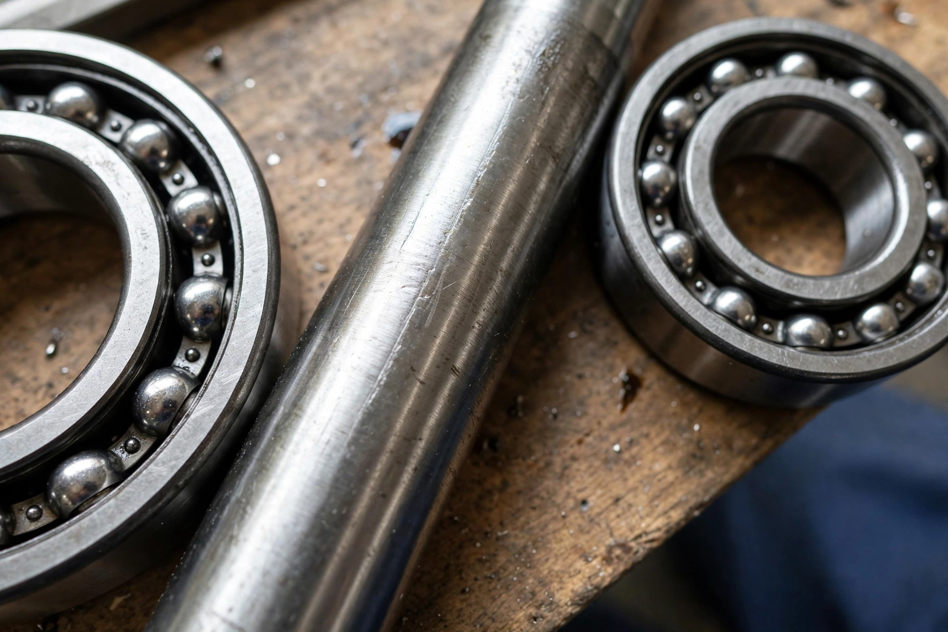 Blower motor bearings and steel shaft close-up