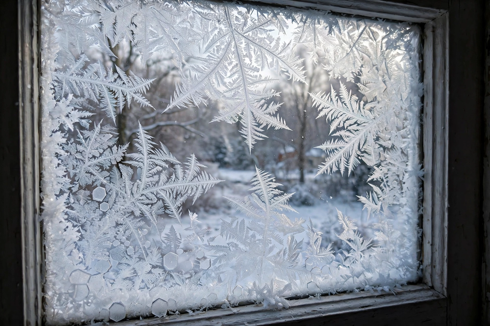 Frost patterns on the inside of a window pane