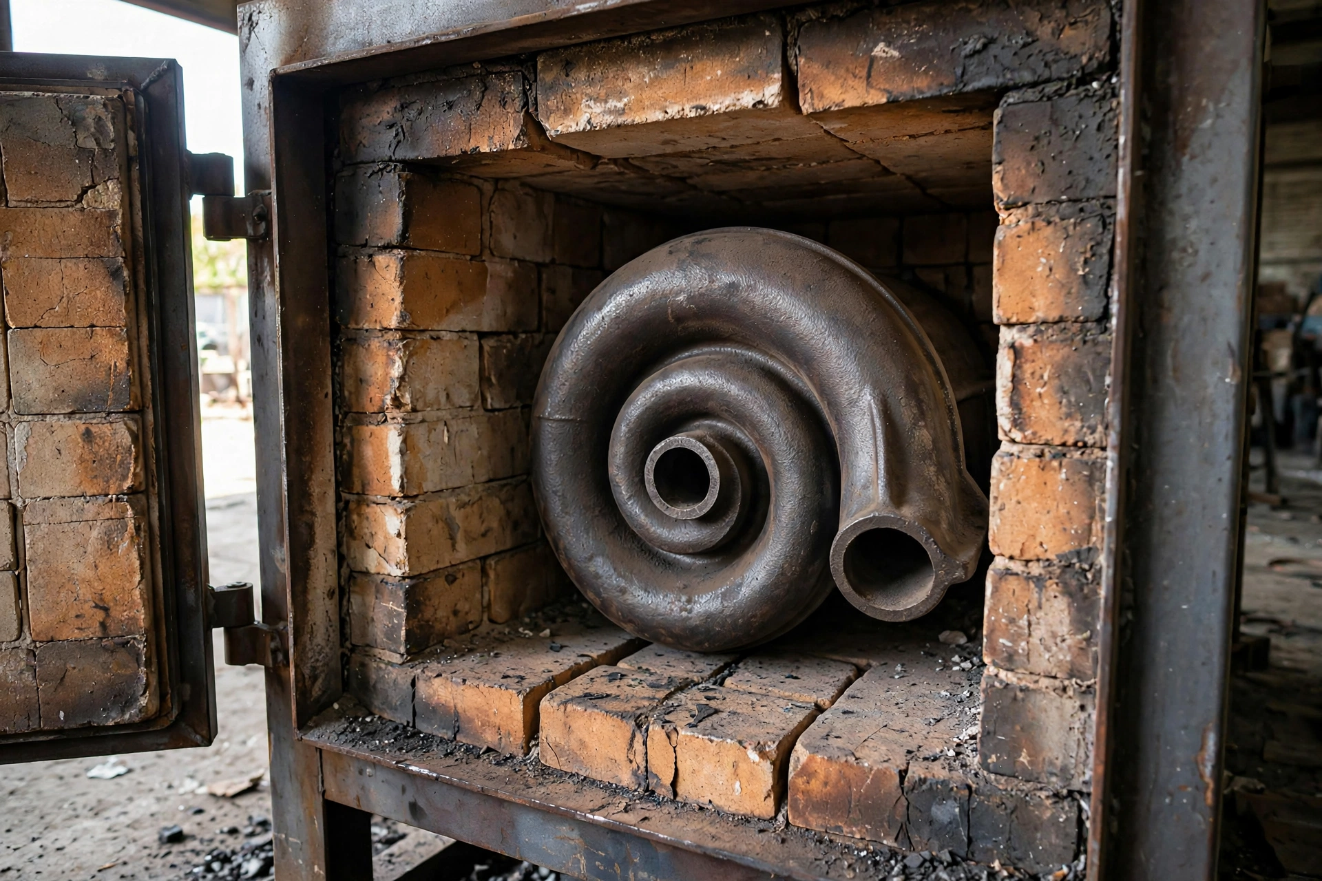 Round blower housing scroll inside an open furnace
